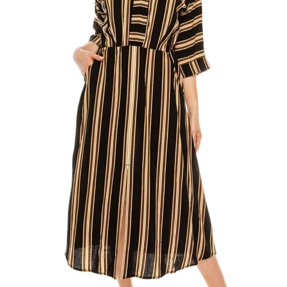 London Times Black Tan White Striped 3/4 Dolman Sleeve Midi Dress NWT - Picture 1 of 11